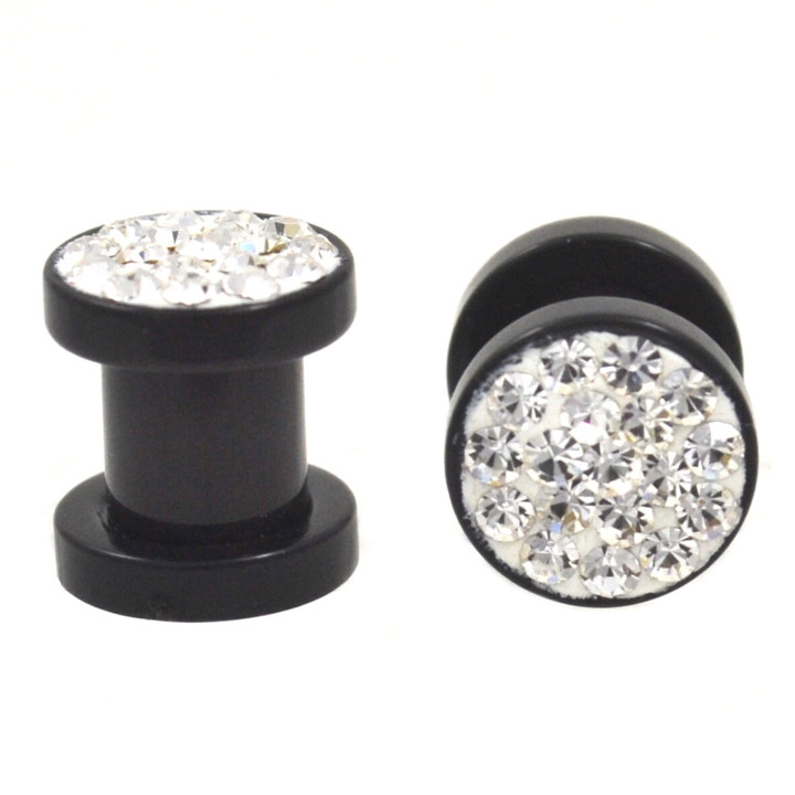 Sparkling Clear Crystal Black Acrylic Screw Plugs (8g-1/2")