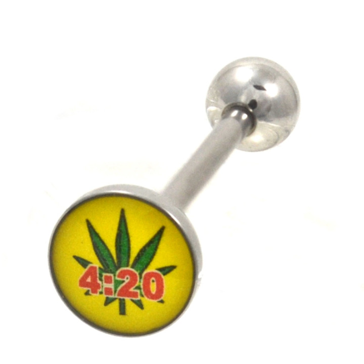 420 Marijuana Pot Leaf Tongue Ring Barbell 14g 5/8" 420 Marijuana Pot Leaf Tongue Ring Barbell 14g 5/8"