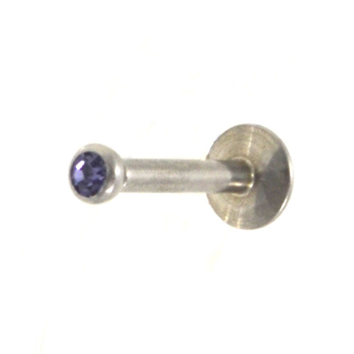 Tiny Violet CZ Labret Monroe Tragus Bar 16g (2 Sz)