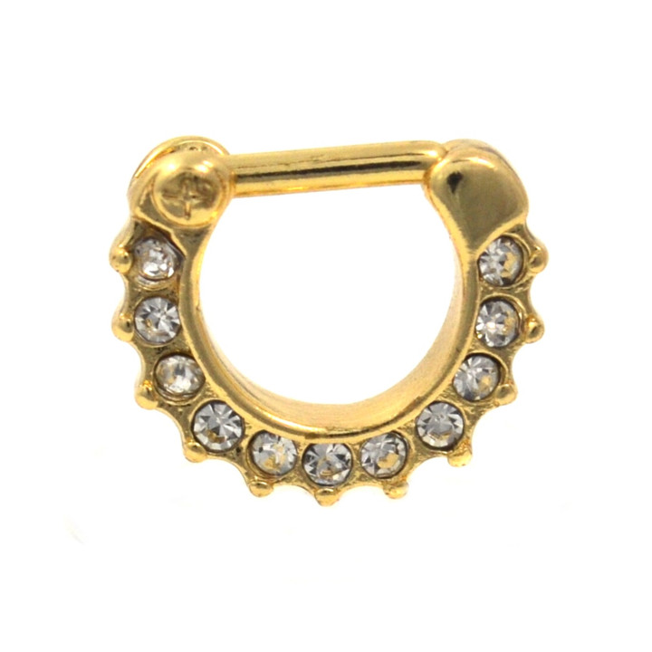 Gold Plated Septum Clicker w/Clear CZ's 14G 3/8"