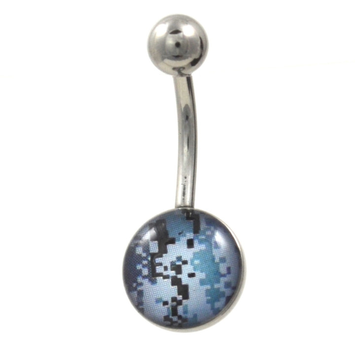 Blue Digital Camo Print Dome Belly Button Ring