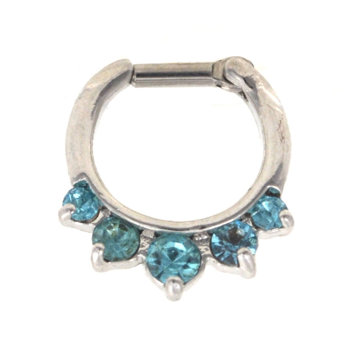 Fancy 5-Gem Aqua Septum Clicker (16G/14G)