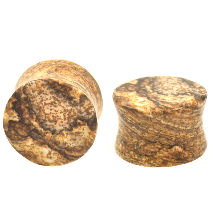 Landscape Brown Jasper Stone Ear Plugs (6g-1")