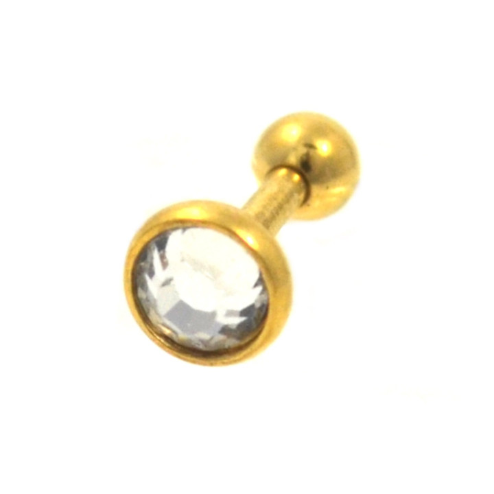Gold Plated Bar and CZ Cartilage Tragus Jewelry 16g 
