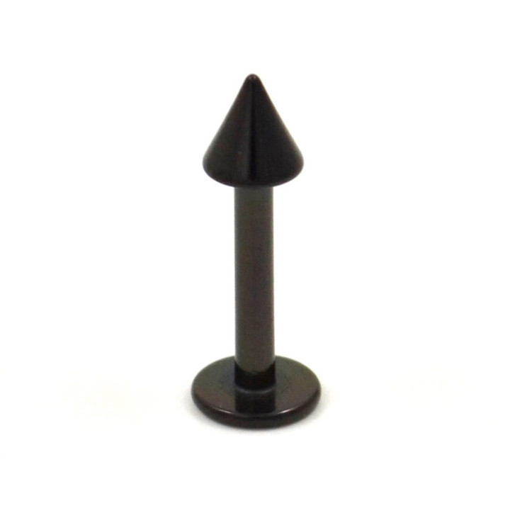 Black Titanium Spike Top Labret Lip Ring - 14G 3/8