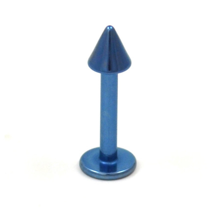 Blue Titanium Spike Top Labret Lip Ring - 14G 3/8 Blue Titanium Spike Top Labret Lip Ring - 14G 3/8