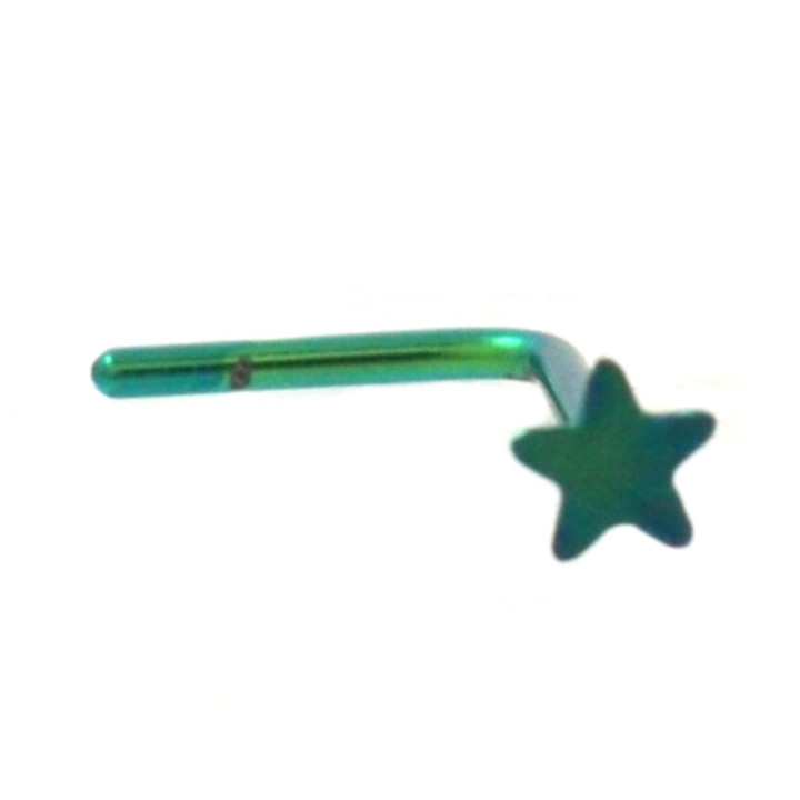 Green Titanium Star L Shaped Nose Ring 20g 1/4"