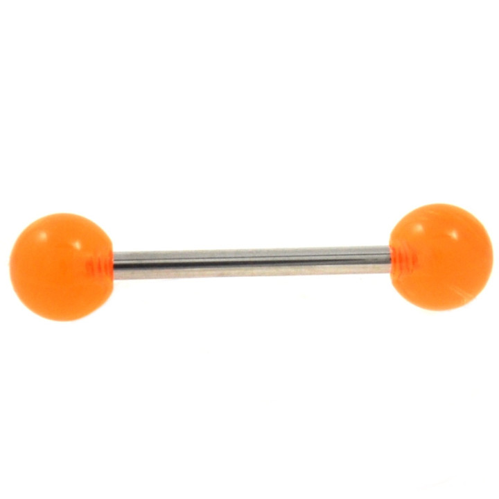 Orange UV Balls Tongue Ring Nipple Barbell 14G (2 sz) Orange UV Balls Tongue Ring Nipple Barbell 14G (2 sz)