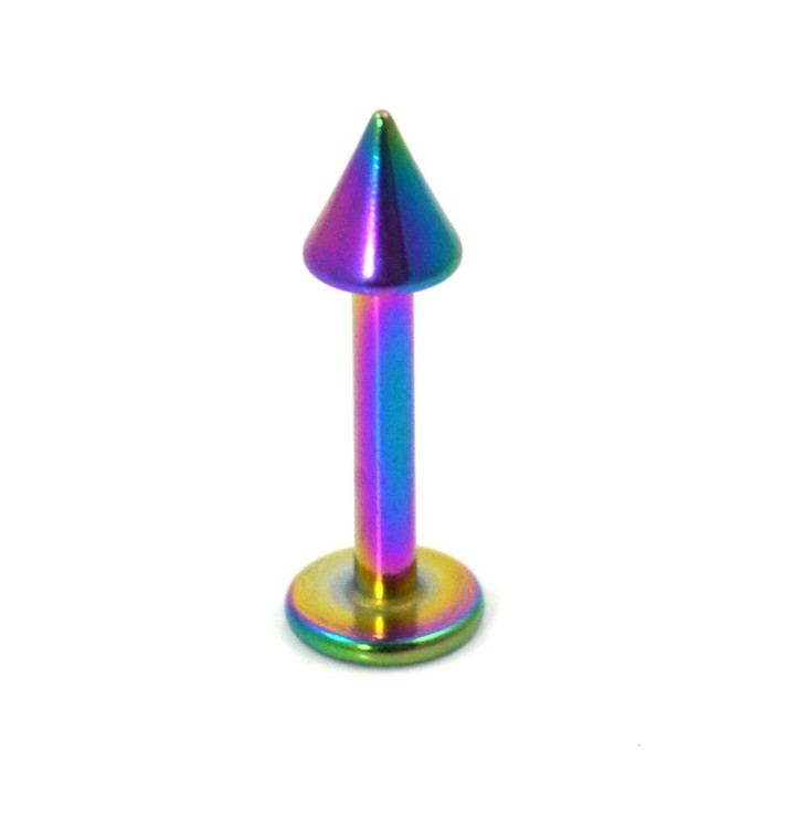 Rainbow Titanium Spike Top Labret Lip Ring - 14G 3/8 Rainbow Titanium Spike Top Labret Lip Ring - 14G 3/8