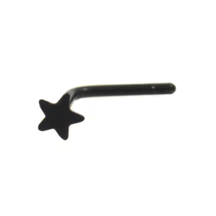 Black Titanium Star L Shaped Nose Ring 20g 1/4"