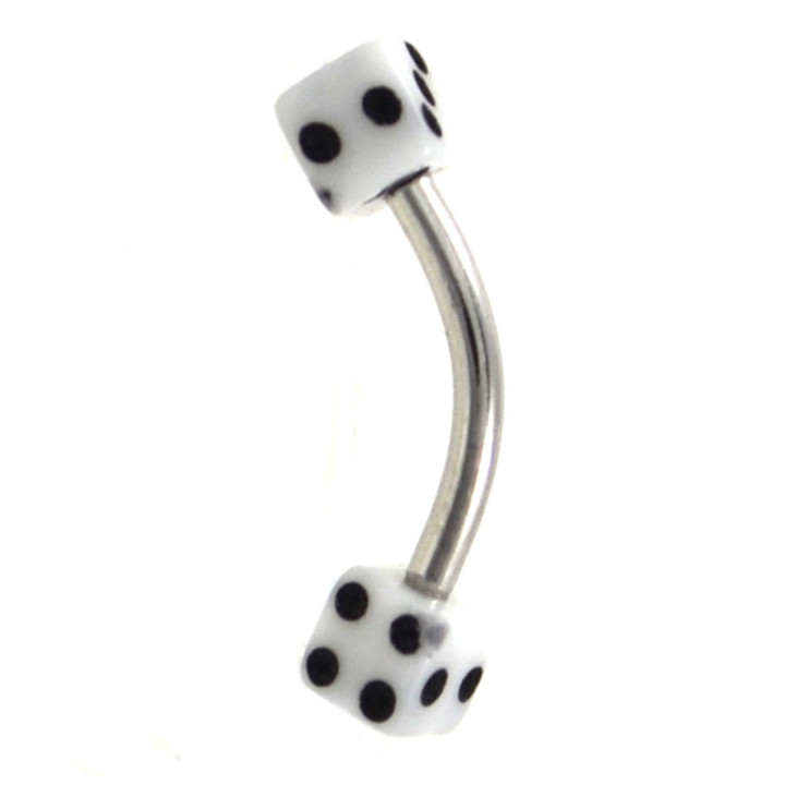 Lucky White Dice Curved Barbell 16g 5/16" Lucky White Dice Curved Barbell 16g 5/16"