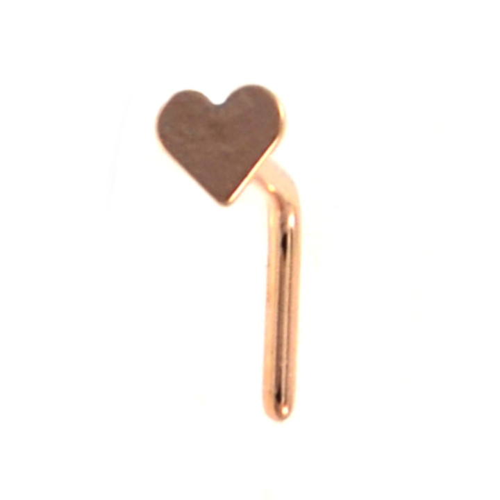 Rose Gold Plated Heart Top L Shaped Nose Ring 20G