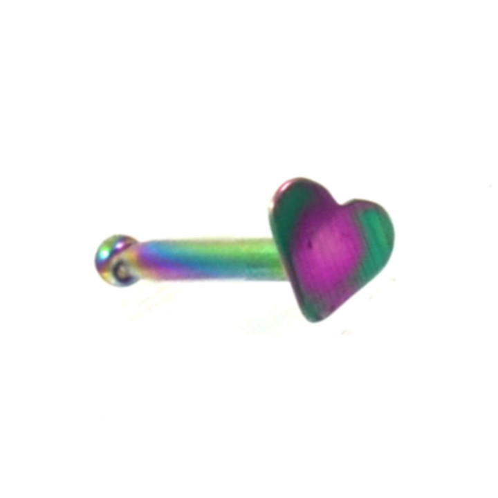Rainbow Titanium Heart Nose Ring Bone 20g 5/16"