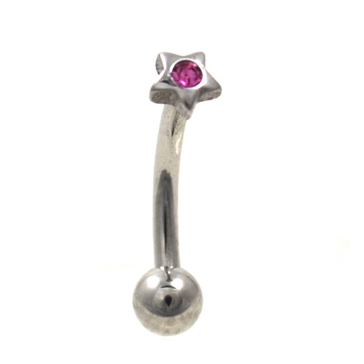 Pink Gem Star Curved Eyebrow Barbell 16g 5/16" Pink Gem Star Curved Eyebrow Barbell 16g 5/16"