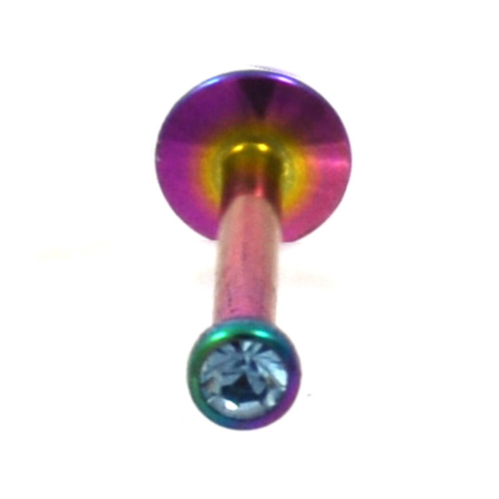Rainbow Titanium Aqua CZ Labret/Monroe Bar 16G