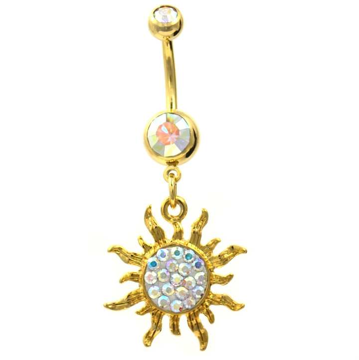 Gold Plated Tribal Sun w/AB Gems Belly Ring Gold Plated Tribal Sun w/AB Gems Belly Ring