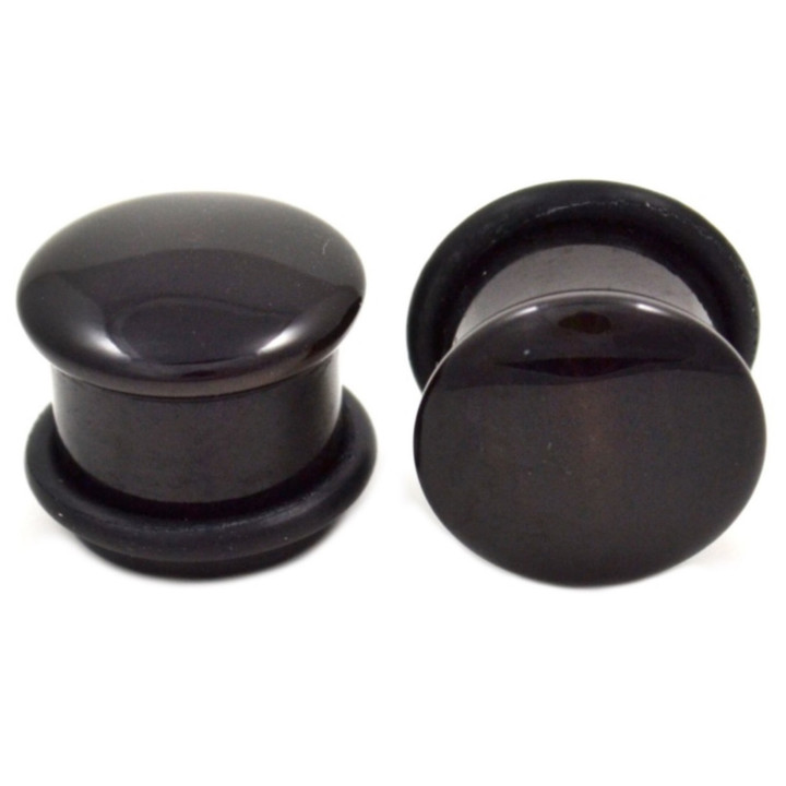 Black Agate Stone Single Flared Ear Plugs (6g-5/8)