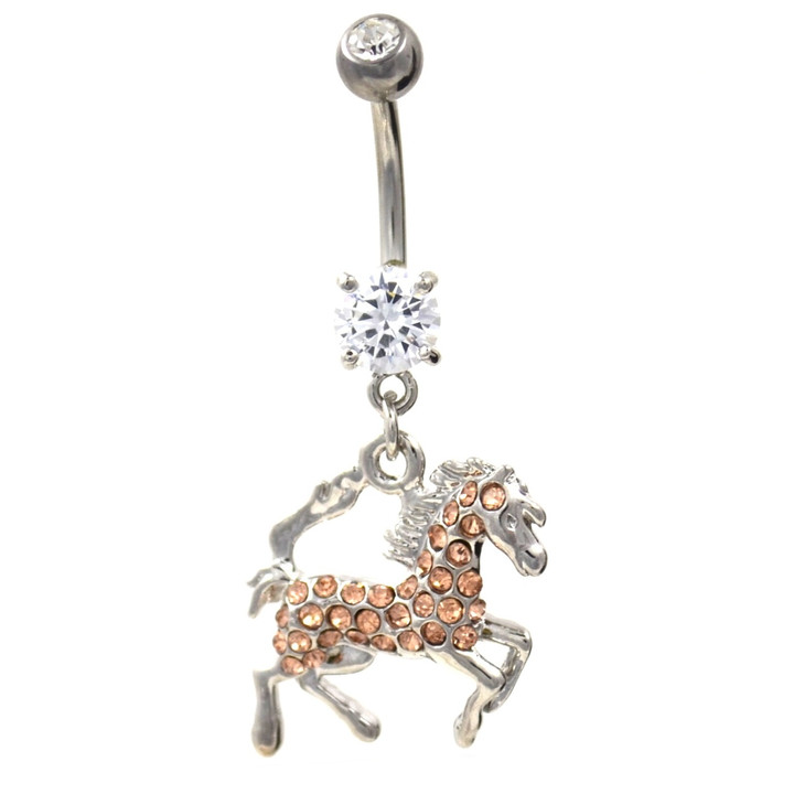 Horse with Rose Gold Gems Belly Button Ring 