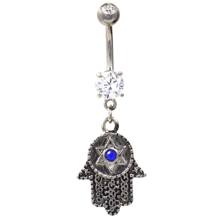 Hamsa Hand w/Six Pointed Star Belly Ring  Hamsa Hand w/Six Pointed Star Belly Ring