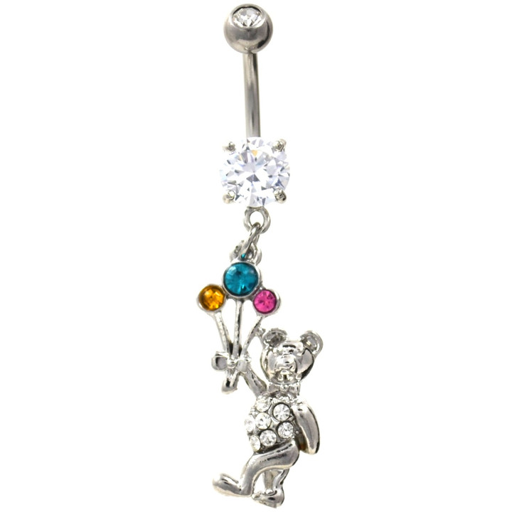 Stuffed Animal Bear & Balloons Gemmed Belly Ring 