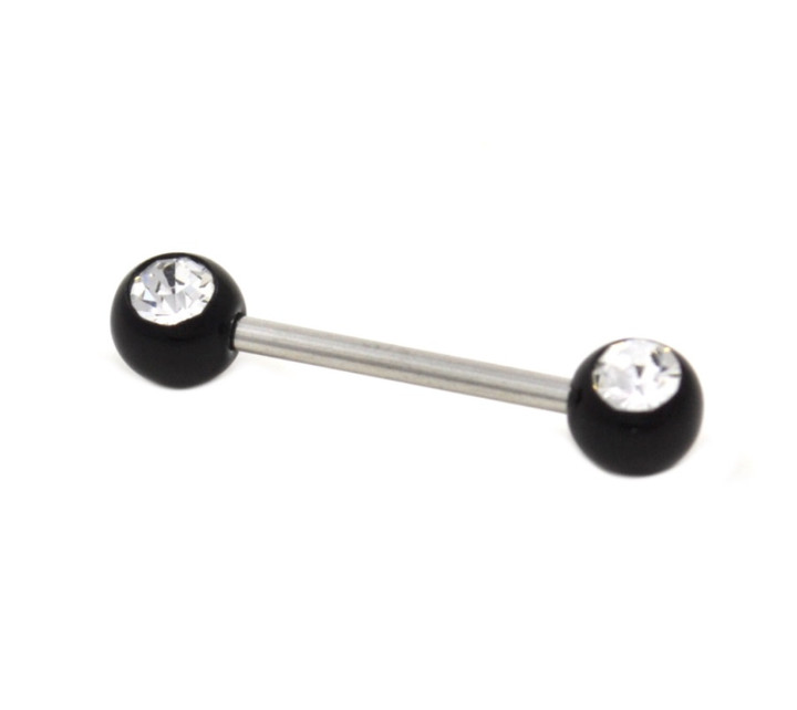 Double Gem Black Acrylic Nipple Barbell 14g 5/8" Double Gem Black Acrylic Nipple Barbell 14g 5/8"