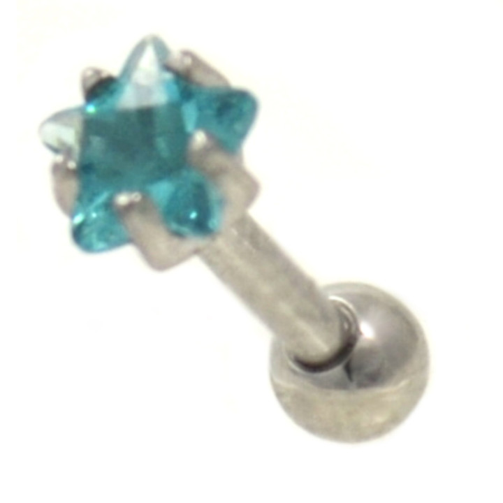 Aqua Star Shaped Gem Cartilage Tragus Barbell 16g