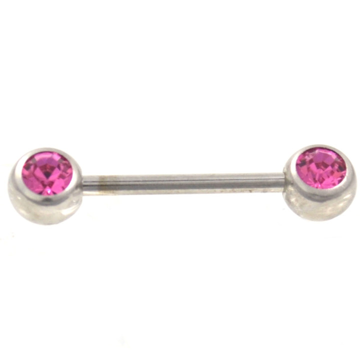 Double Pink Gem Steel Nipple Barbell 14g 5/8" Double Pink Gem Steel Nipple Barbell 14g 5/8"