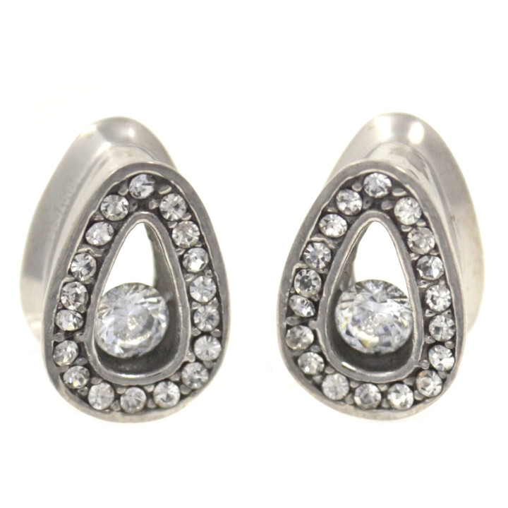 Clear CZ Gem Rim Teardrop Shape Tunnels (2g-1/2")