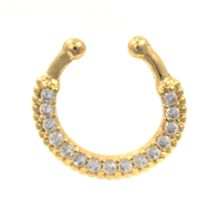 Gold Plated 15 Clear CZ Paved Fake Septum Ring  Gold Plated 15 Clear CZ Paved Fake Septum Ring