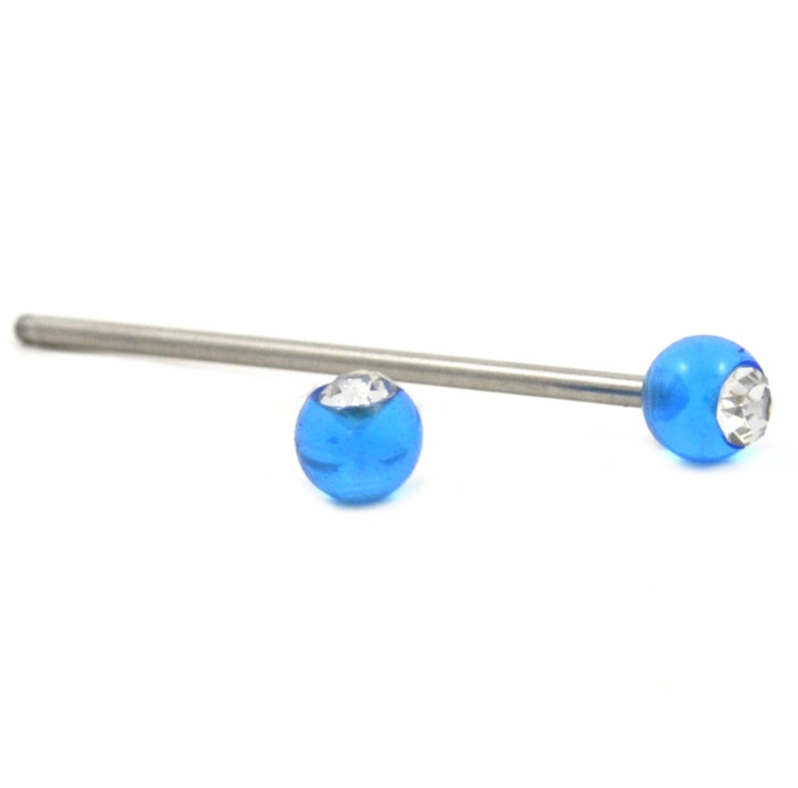 Lt Blue Gem Ends Industrial Barbell 14g 1 & 1/2"