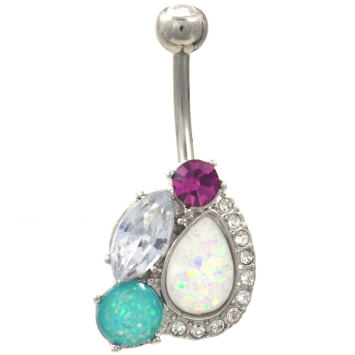 Fancy Gems and Opals Cluster Belly Button Ring Fancy Gems and Opals Cluster Belly Button Ring