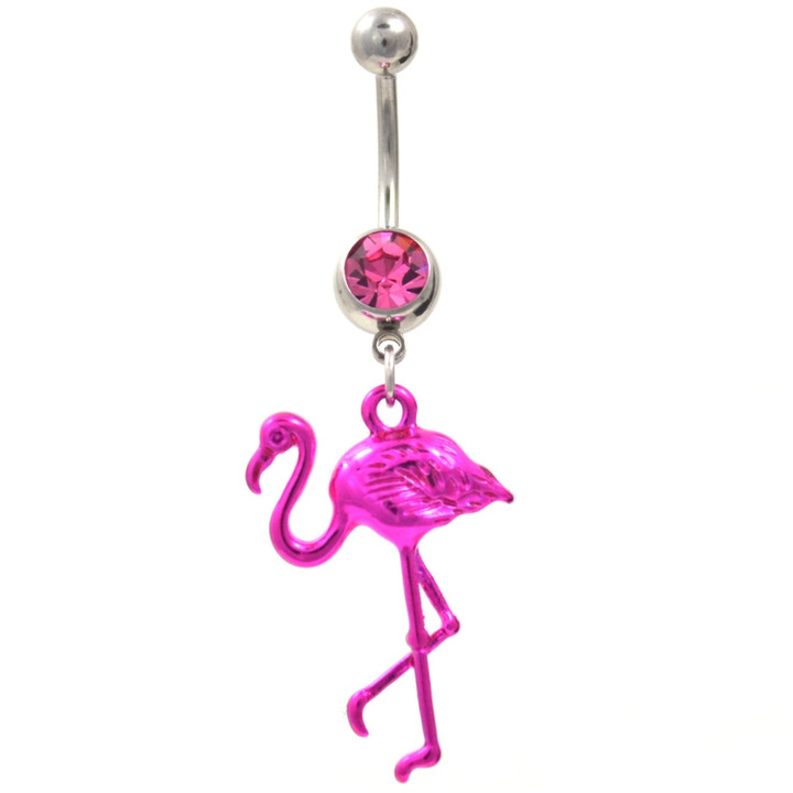 Neon Pink Flamingo Belly Button Ring