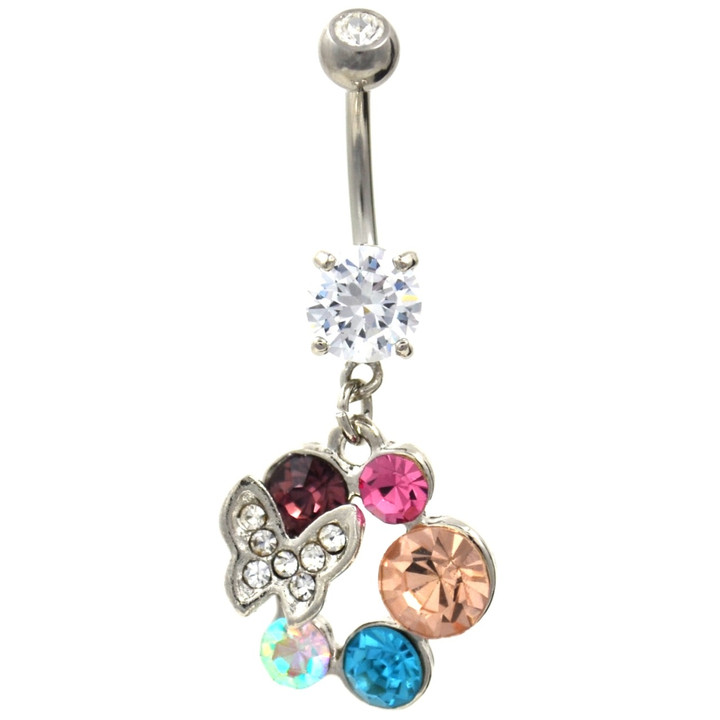 Angelic Butterfly Trail Rainbow Gemmed Belly Ring Angelic Butterfly Trail Rainbow Gemmed Belly Ring