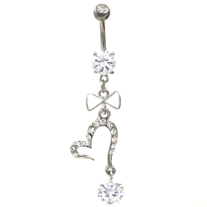 Unique Clear Gem Open Heart Dangle Belly Ring