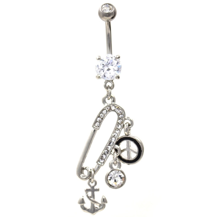 Safety Pin w/Anchor & Peace Sign Charms Belly Ring Safety Pin w/Anchor & Peace Sign Charms Belly Ring