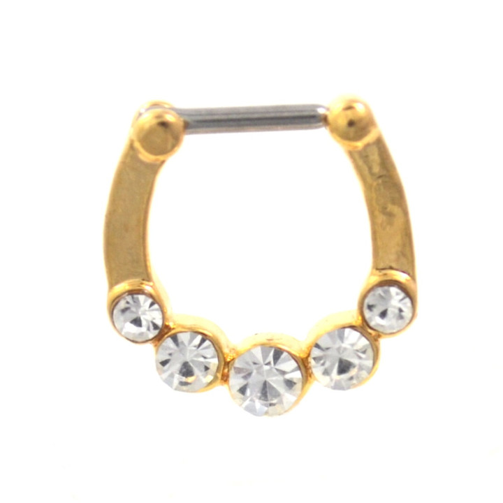 Gold Plated Septum Clicker w/5 Clear CZ's 16G 9mm