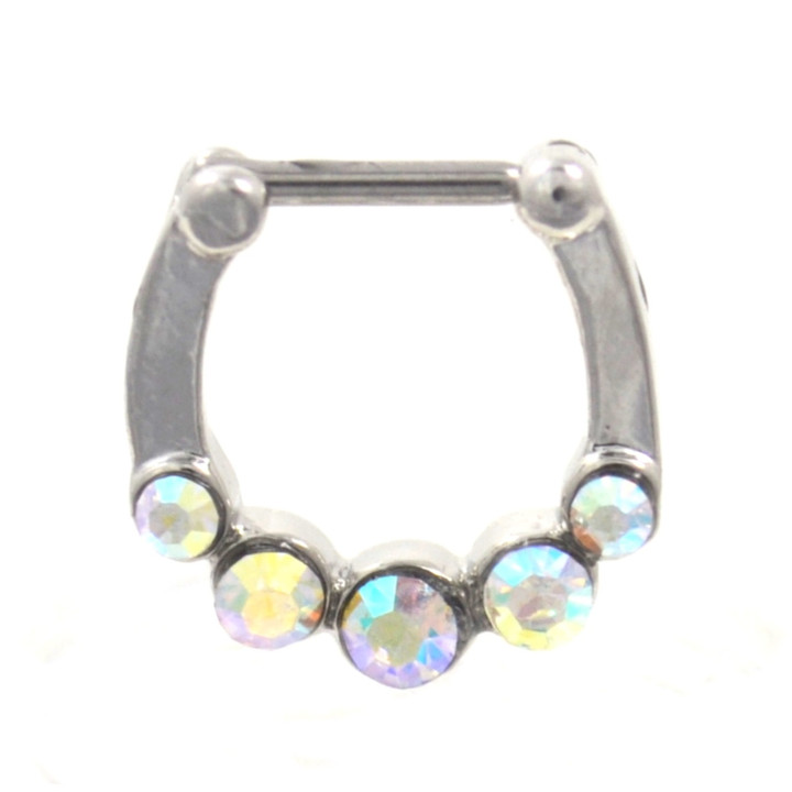 Stainless Steel Septum Clicker w/5 Aurora CZ's 16G