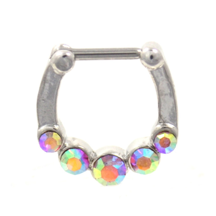 Steel Septum Clicker w/5 Pink Aurora CZ's 16G 9mm