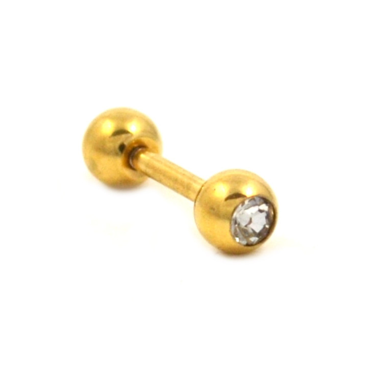 Gold Plated Clear 3mm CZ Gem Barbell 16g 1/4" Gold Plated Clear 3mm CZ Gem Barbell 16g 1/4"