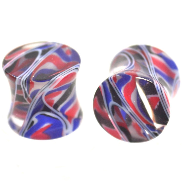 Red/Blue/Black/White Crazy Swirl Ear Plugs (8g-5/8")