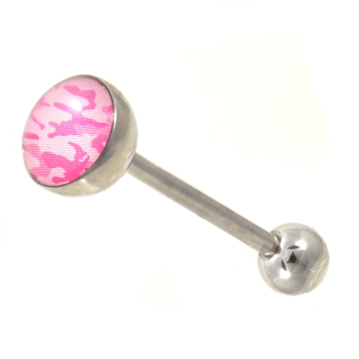 Pink Camouflage Dome Tongue Ring 14G 5/8"
