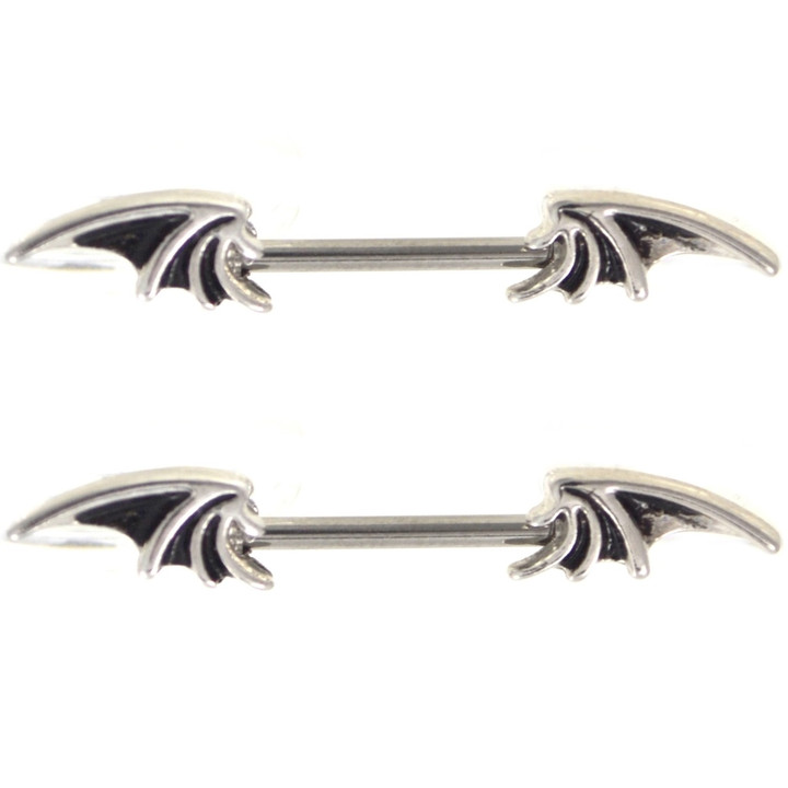 PAIR - Bat Wing Ends Nipple Barbells 14g 9/16"
