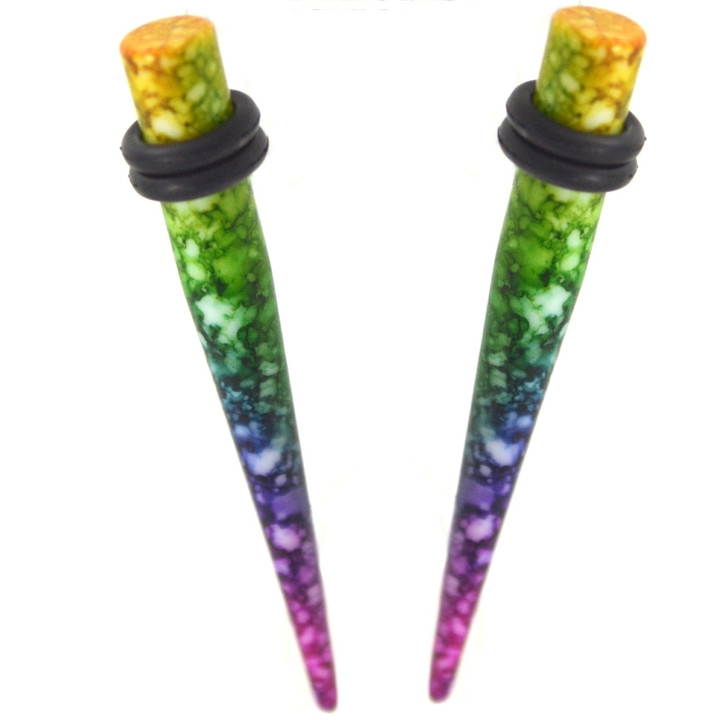 Rainbow Color Splashed Acrylic Tapers (8g-1/2")