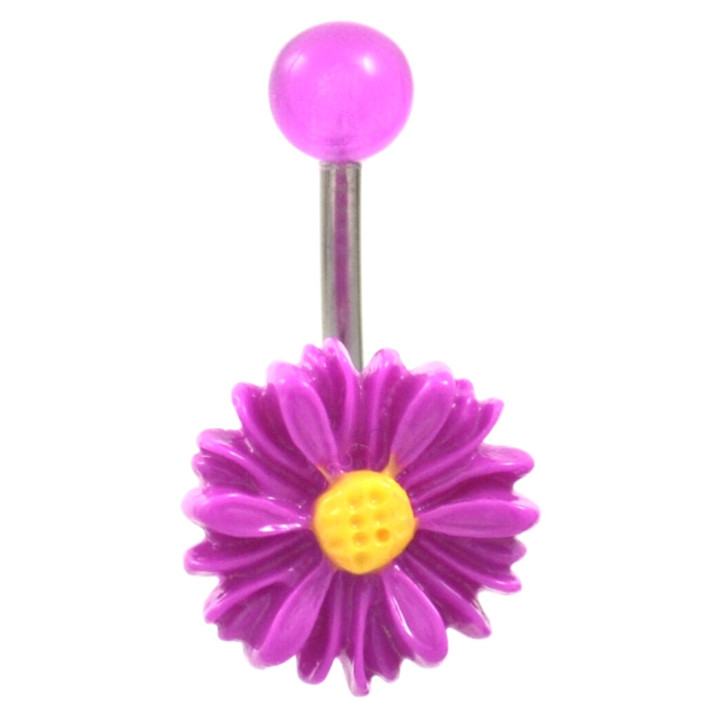 Bright Purple Daisy Flower Belly Button Ring Bright Purple Daisy Flower Belly Button Ring
