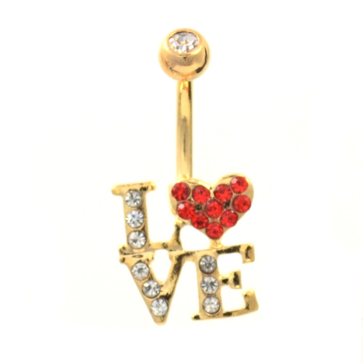 Gold Plated L-O-V-E Gem Bedazzled Belly Ring