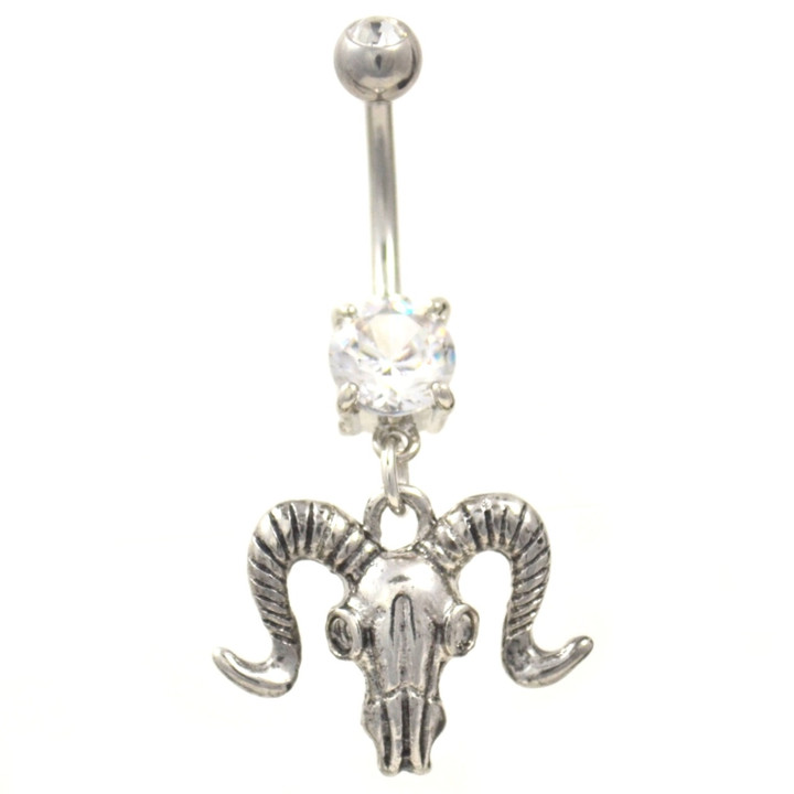 Ram Head Stainless Steel Dangle Belly Button Ring