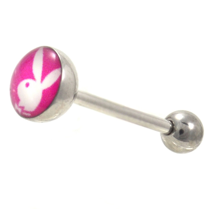 Pink & White Playboy BunnyTongue Ring Barbell