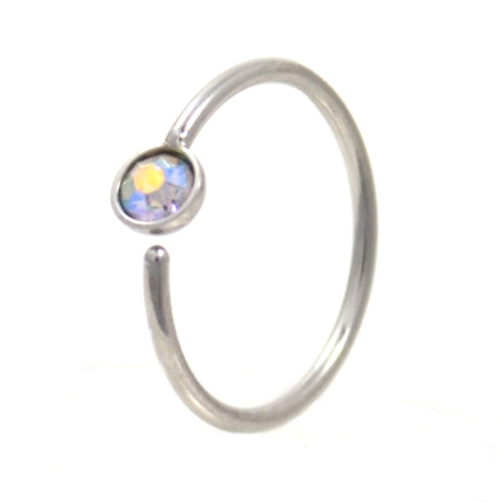 Aurora CZ Gem Steel Nose Hoop Ring 20G (2 Sizes)