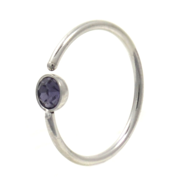 Violet CZ Gem Steel Nose Hoop Ring 20G (2 Sizes)