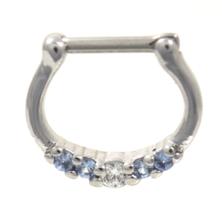 Petite Blue/Clear 5-Gem CZ Steel Septum Clicker 16G